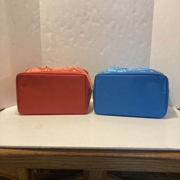 traders joes mini tote lunch bags set of 2 insulated. 1 blue, 1 peach - Picture 3 of 7